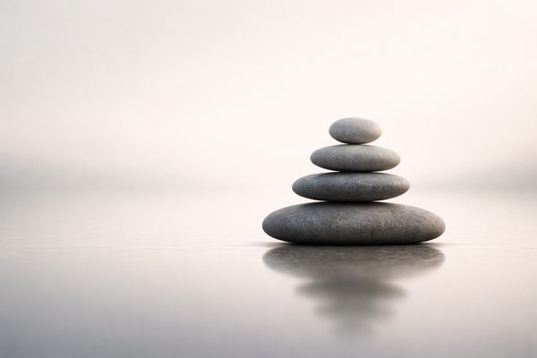 Balanced stone forms symbolising structural stability, restraint, and long-term reliability.